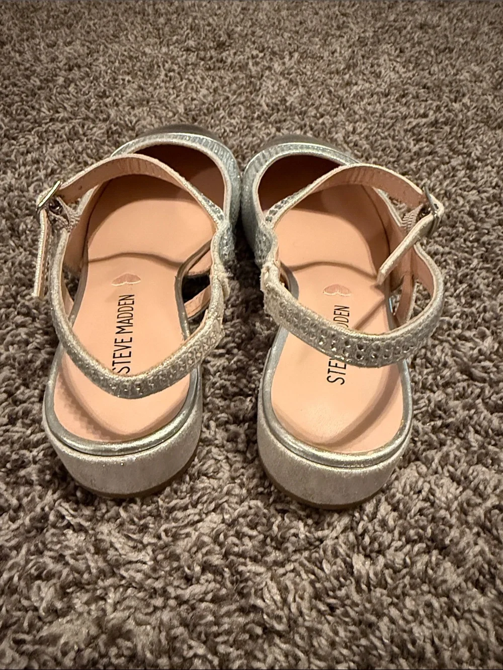 Steve Madden Silver Glitter Cross-Strap Flats